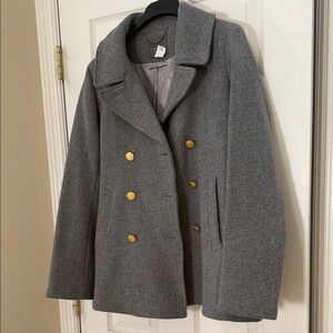 J. Crew Gray Pea Coat with Gold Buttons